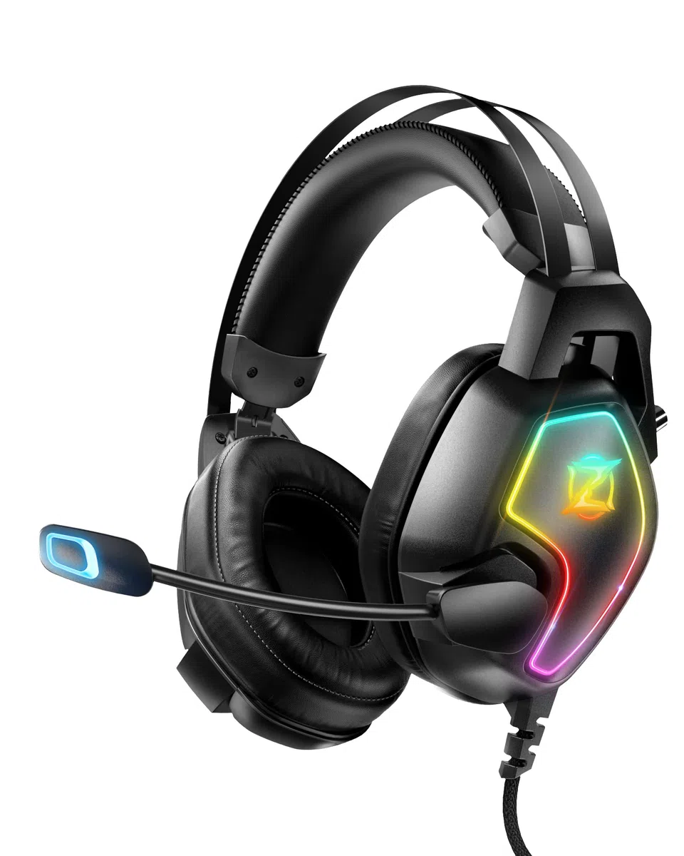 Ozeino - Auriculares de Juego para Ps5 Ps4 PC Xbox Switch, Auriculares de reducción de Ruido con micrófono, luz RGB, Diadema con suspensión automática y Auriculares Jack de 3,5 mm