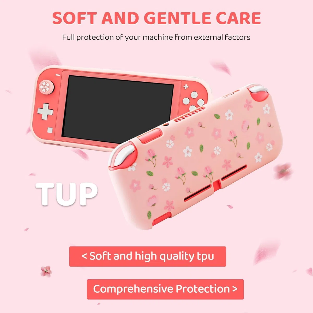 RHOTALL Funda de transporte con diseño de flor de cerezo rosa y blanco para Nintendo Switch Lite, funda de almacenamiento potable para accesorios Switch con funda protectora, protector de pantalla,