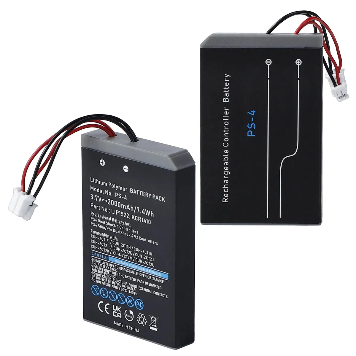 2 baterías LIP1522 KCR1410 compatibles con Sony PS4 DualShock 4 Slim Pro V1 V2 CUH-ZCT2E CUH-ZCT1 Wireless Controller PlayStation 4 Manette Li-ion Li-po 2000 mAh 3,7 V
