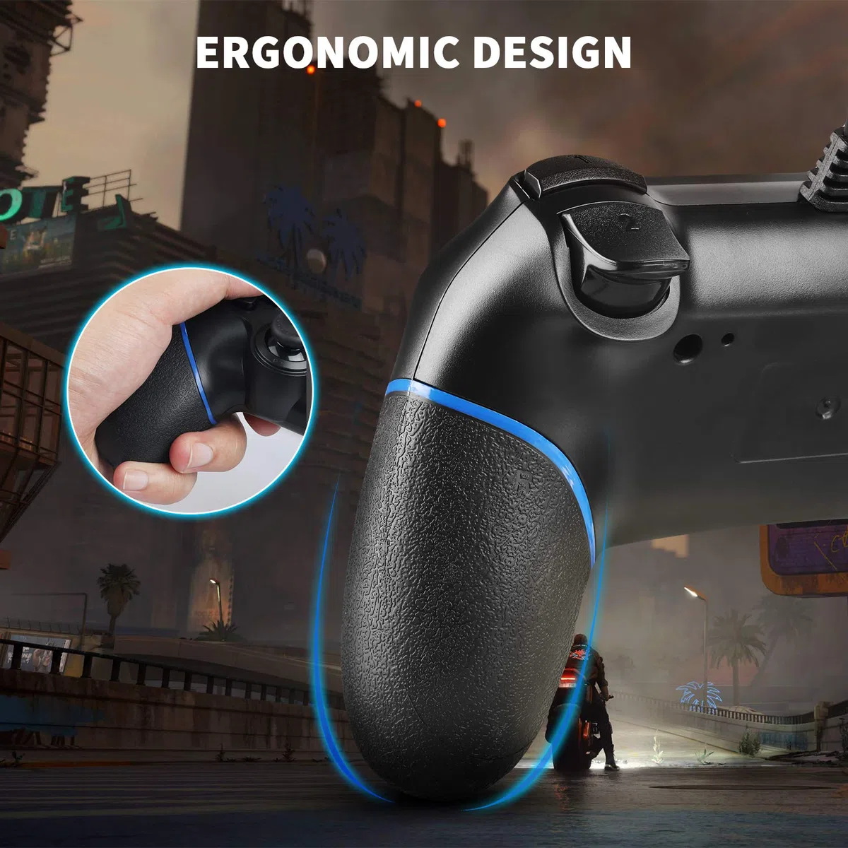Mando para PS-4, Controlador De Juegos Con Cable para Play-Station4 / Pro/Slim/PC, Gamepad Con Vibración Dual, Agarre Antideslizante y Cable USB De 2,1 m（Negro）