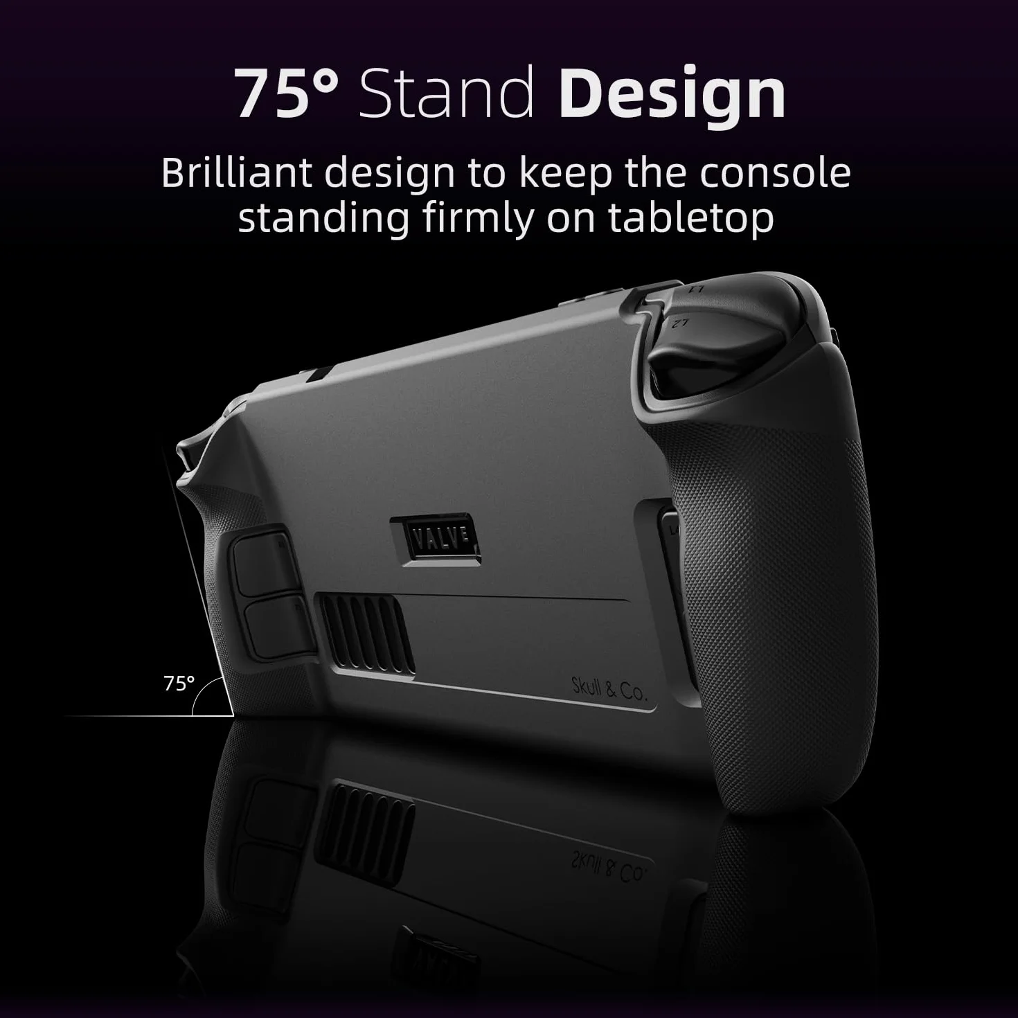 Skull & Co. GripCase SD for Steam Deck and Steam Deck OLED: A Soft Protective Case with Textured Grips Full Protection and Stand, Shock-Absorption Non-Slip and Anti-Scratch Cover Design - Black