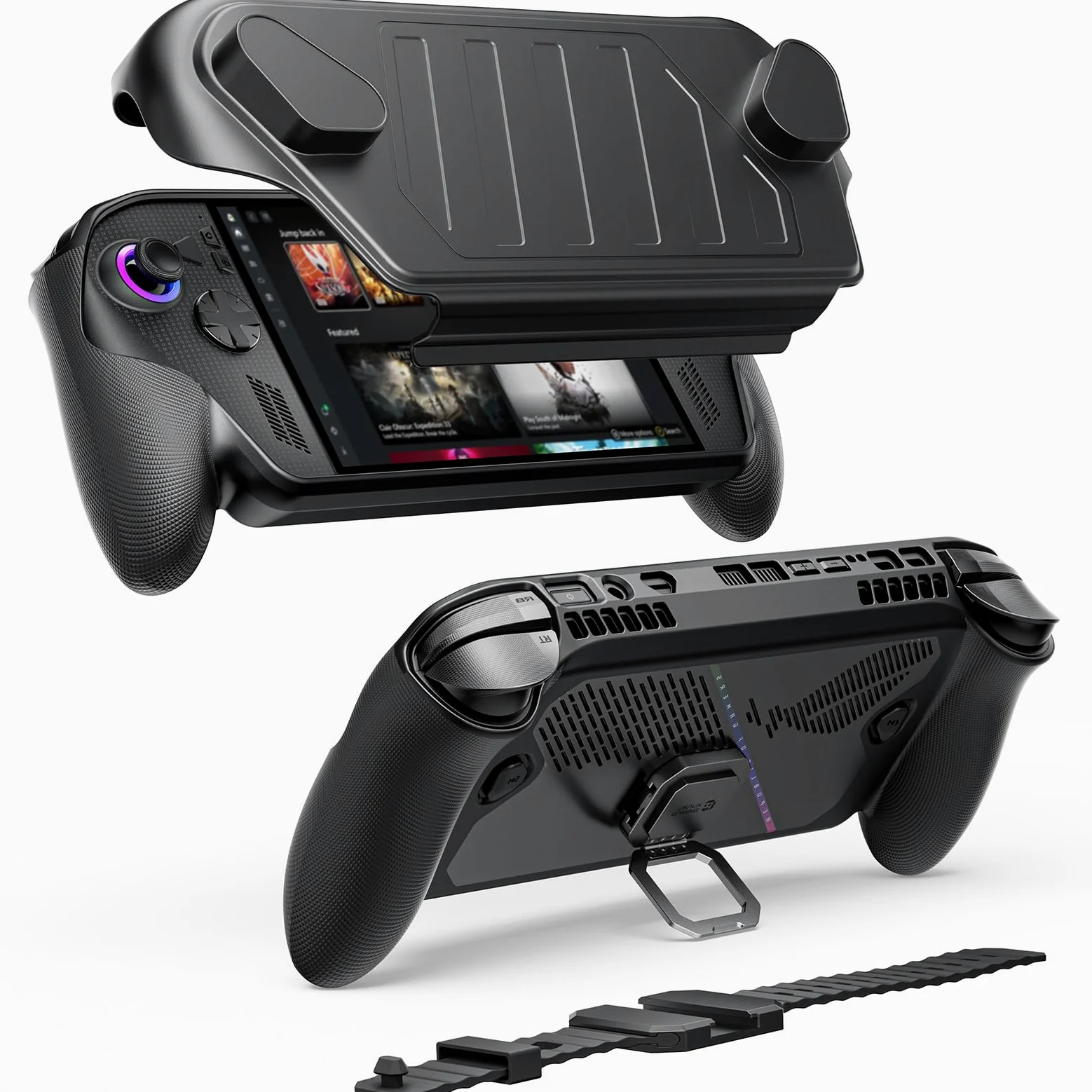 JSAUX ModCase para ROG Xbox Ally/Ally X, Funda Protectora con Soporte | Cubierta frontal extraíble, ranuras Micro SD, correa de sujeción y agarre antideslizante