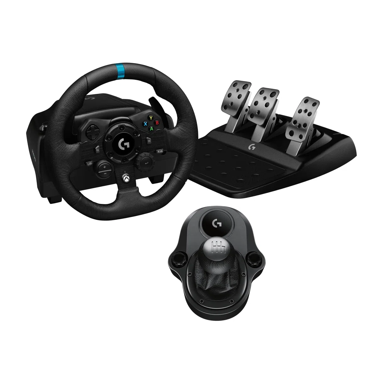 Logitech G G923 Volante de Carreras y Pedales, TRUEFORCE Force Feedback, Cuero Auténtico + Palanca de Cambio Logitech G Driving Force, Xbox X|S, Xbox One, PC, Mac, Negro