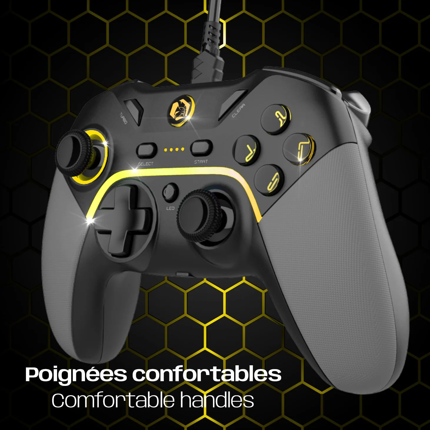 EMPIRE GAMING – Controlador de juegos con cable Gamepad – PC/PS3/Switch – Modo Macro/Tubo – Doble vibración – Puerto de audio de 3.5 mm – Ergonómico – Cable USB de 1.8 M