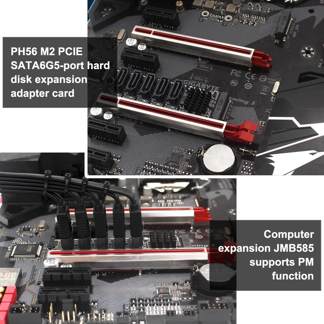 POFET Adaptador NVME a SATA M.2 a SATA convertidor de 5 puertos con radiador de aluminio JMB585 chip compatible con función PM