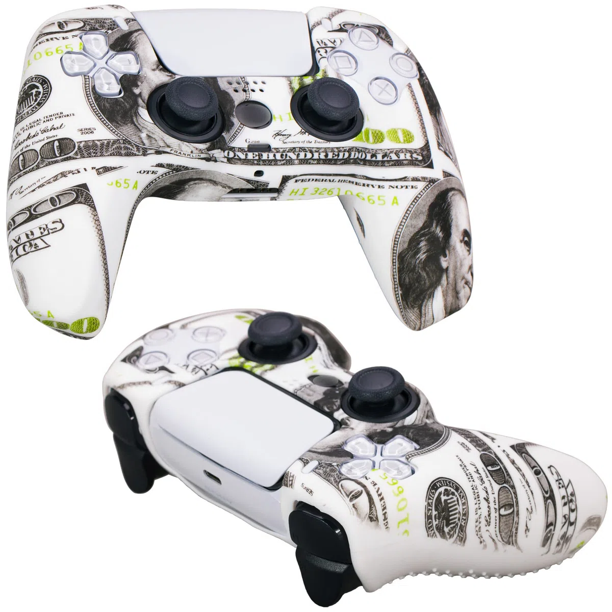 YoRHa Silicona Espesar Impresión Funda Piel Carcasas Cubierta Compatible de PS5 Mando x 1 (Dólares estadounidenses) con Agarres para el Pulgar x 10