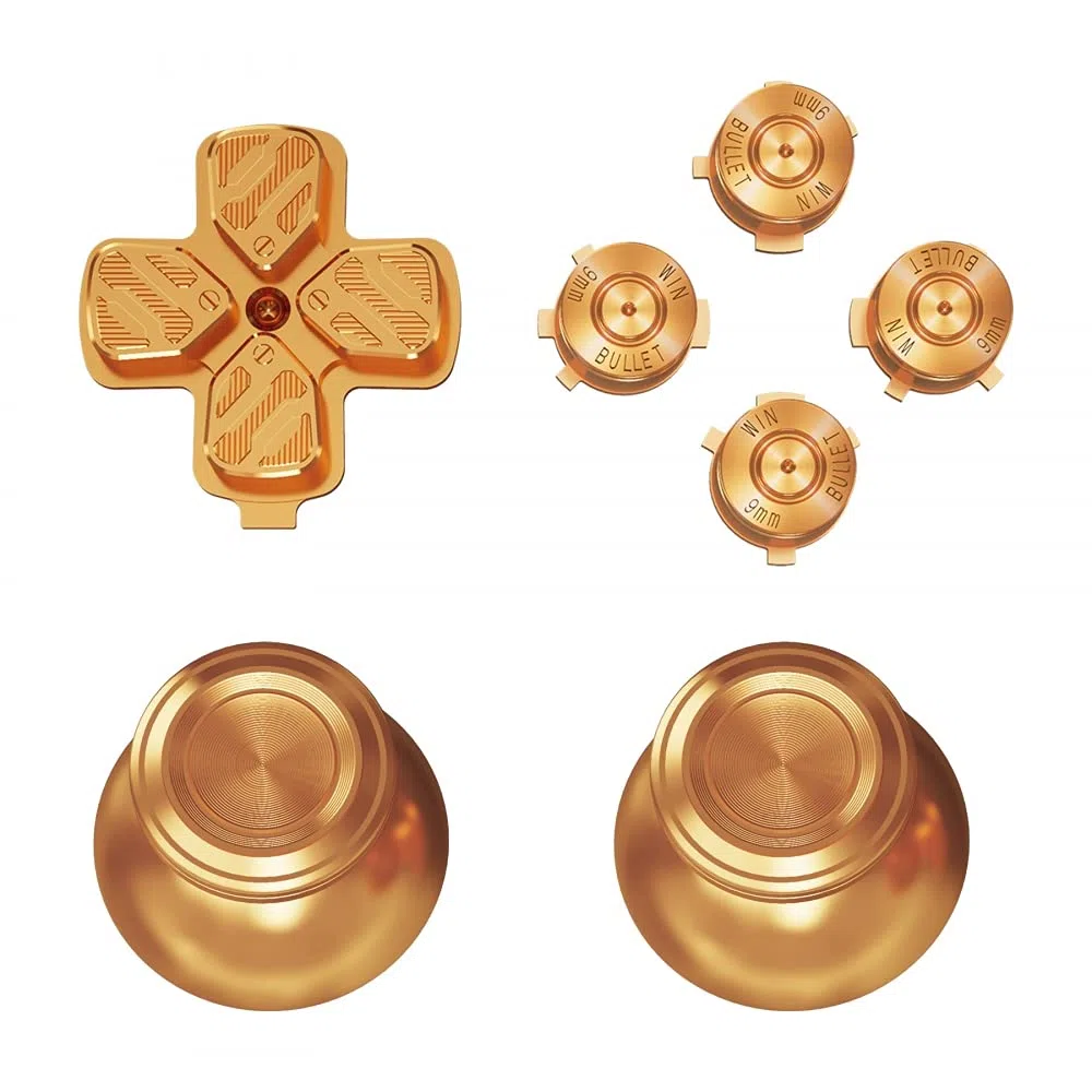 eXtremeRate Joysticks y Botones Metálicos para ps5 Mando, Repuestos de Thumbsticks Dpad ABXY de Metal, Tecla Analógica de Aluminio, Palanca Signo y Dirección para ps5 - No Incluye Control (Dorado)