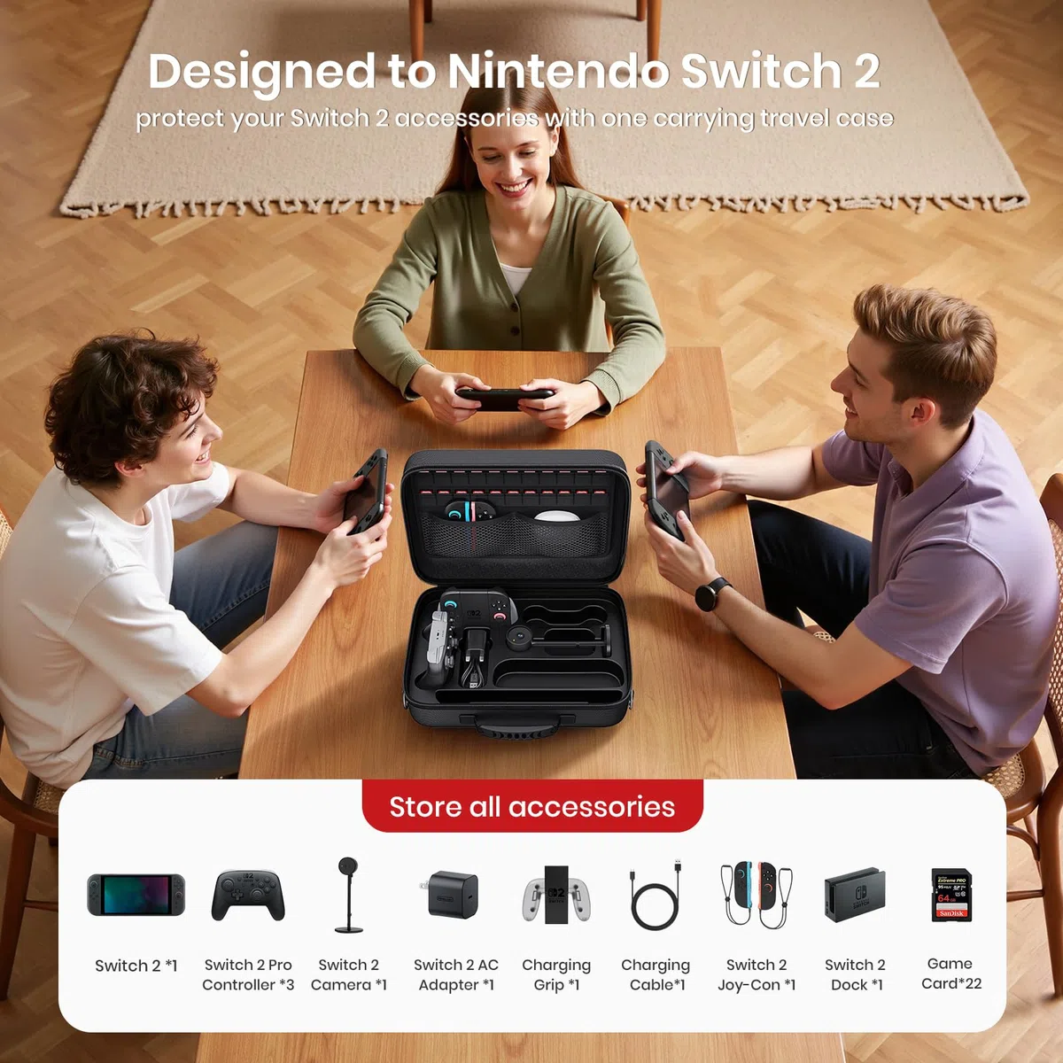 Lmcpa Funda para Nintendo Switch 2,Funda Protectora Dura de Viaje Rígida Todo en uno Grande,Estuche Rígida Portátil con Protección 22 Ranuras para Juegos para Switch 2 Accesorios,Negro