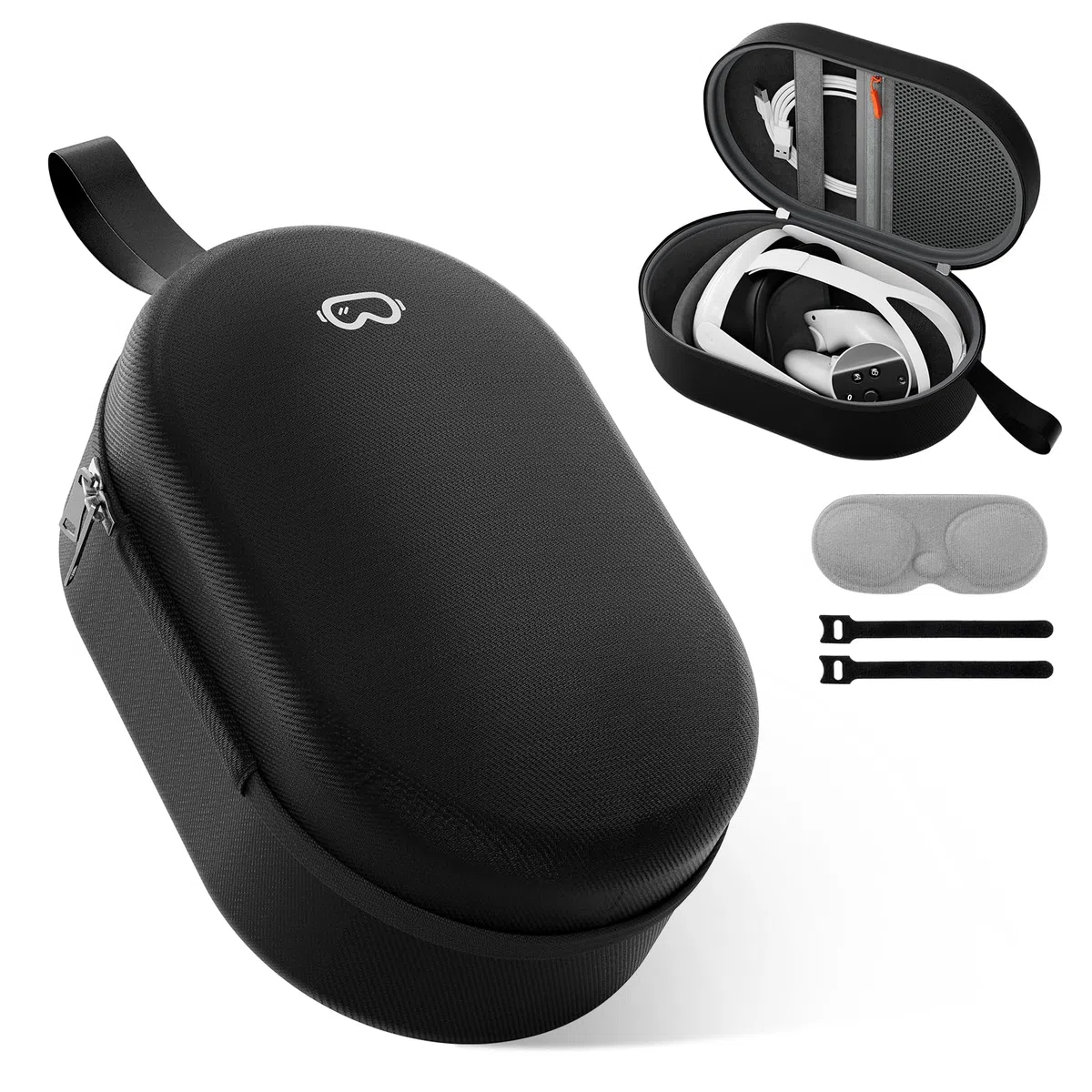 ProCase Funda Rígida para Meta Quest 3/2Pico 4/Apple Vision Pro/BOBOVR M2/M3 Pro/DESTEK QH3, Estuche Protector de Transporte para Auriculares VR Controlador Correa Elite -Negro