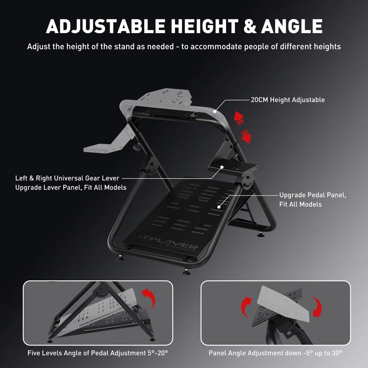 GTPLAYER Soporte Volante Plegable Simulador de Conducci Cockpit Simracing Volante G29 G25 G27 G920,Pedal y soporte ajustables