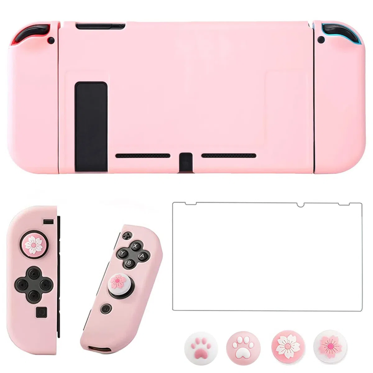 OLDZHU - Funda protectora para Nintendo Switch Joy-Con, incluye protector de pantalla de cristal y 4 agarraderas para el pulgar, absorción de golpes y antiarañazos