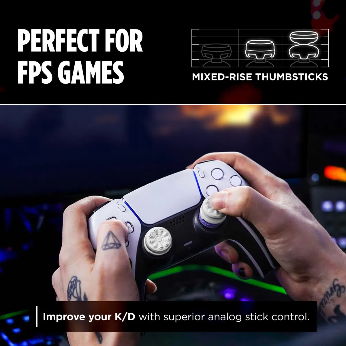KontrolFreek FPS Freek Galaxy para PlayStation 4 (PS4) y PlayStation 5 (PS5) | Performance Thumbsticks | 1 Altura elevada, 1 Altura media | Blanco.