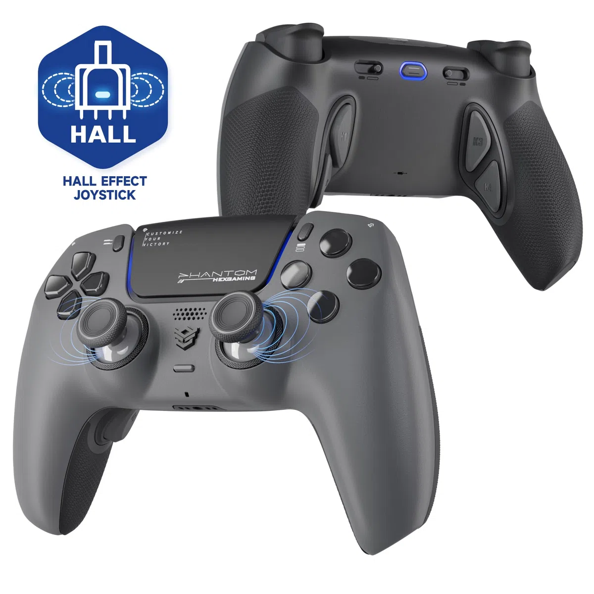 HEXGAMING PHANTOM Pro Juego Controlador para ps5/PC/Móvil, Elite Gamepad con 4 Botones Reasignables/6 Perfiles de Remapeo/8 Palancas/Gatillos para ps5 Juego Adaptable-Efecto Hall(Gris Sombra)