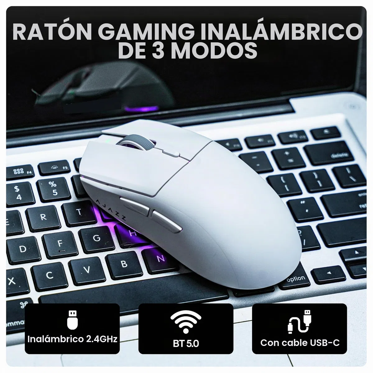 MechLands AJAZZ AJ139 V2 MC ratón para juegos con base de carga, DPI ajustable de 12.000, sensor PAW3311, ratón inalámbrico de 3 modos, batería de 500mAh, tasa de sondeo de 1000, 66g de peso ligero