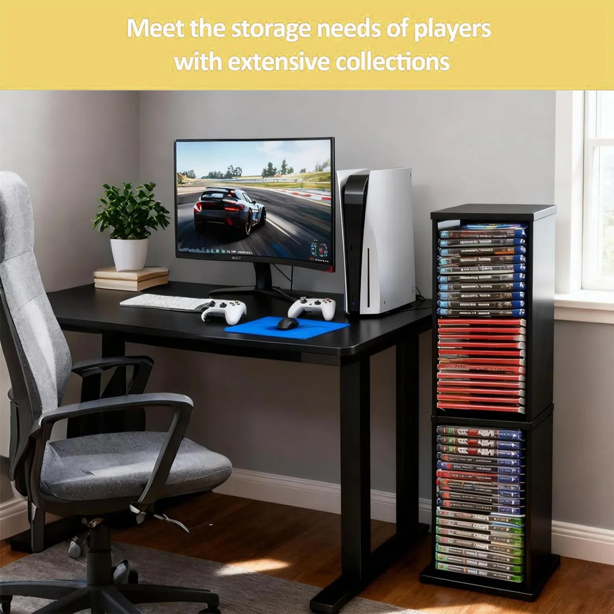 Torre de Almacenamiento de Juegos PS5,Almacena 36 Discos de Juegos de CD,Soporte Universal para Juegos,Vertical & Horizontal Estantería Discos,Accesorio Juego