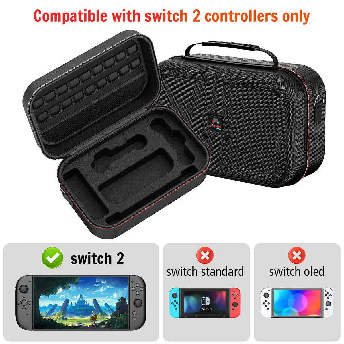 HEYSTOP Funda de Transporte para Consola Nintendo Switch 2, Estuche Protector de Viaje de Gran Capacidad con 12 Ranuras para Tarjetas de Juego para Accesorios de Nintendo Switch 2 2025 Últimos Modelos