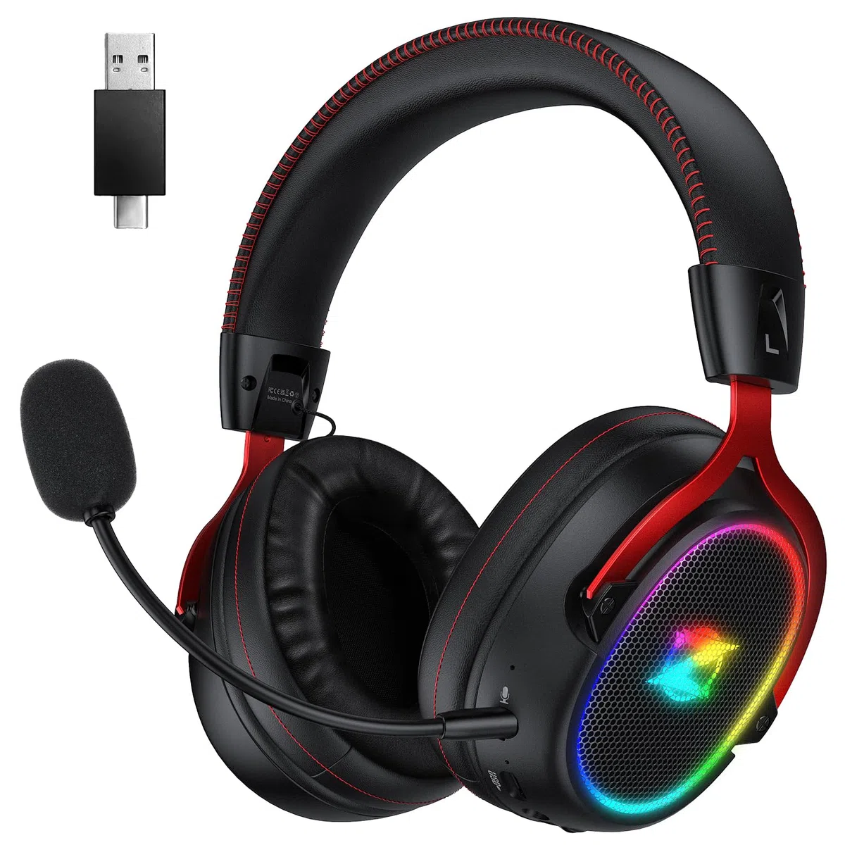 Cascos Gaming Inalámbricos para Ps4/Ps5/PC, Auriculares Gaming Inalámbricos con Micrófono 2.4GHz + 5.3 Bluetooth de Baja Latencia, Cascos Wireless con Sonido Envolvente Estéreo 7.1, Duración 40+