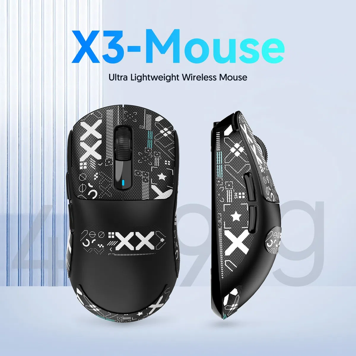 ATTACK SHARK X3 49g Superlight Mouse con Cinta, PixArt PAW3395 Gaming Sensor, BT/2.4G Wireless/Wired Gaming Mouse, 6 dpi Ajustable 26000, 200 Hrs Battery, Office Mouse para Win11/Xbox/PS/Mac (Negro)
