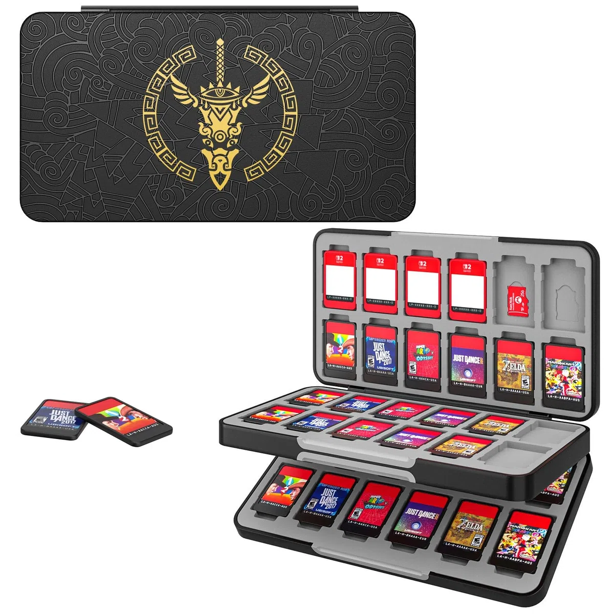 MoKo Funda para Almacenamiento de Switch Juegos Compatible con Nintendo Switch 2/Switch OLED 2021/Lite, Organizador de 48 Tarjetas Juego 24 Tarjetas SD Impermeable Estuche, Negro