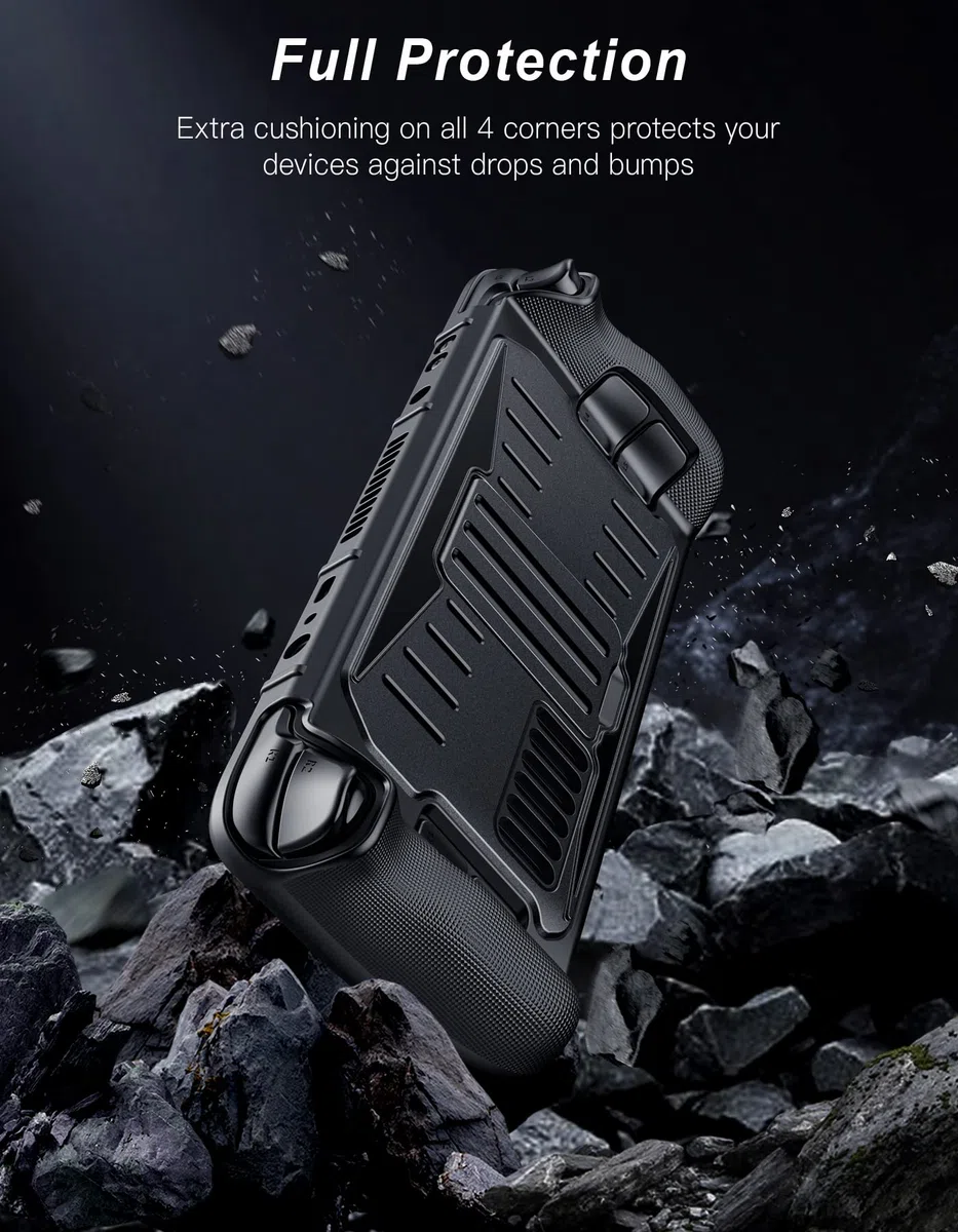 Benazcap Funda para Steam Deck OLED 2023/Steam Deck 2021, Funda Dura Resistente a los Impactos con Soporte Incorporado, Compatible con la Consola Valve Steam Deck, Negra