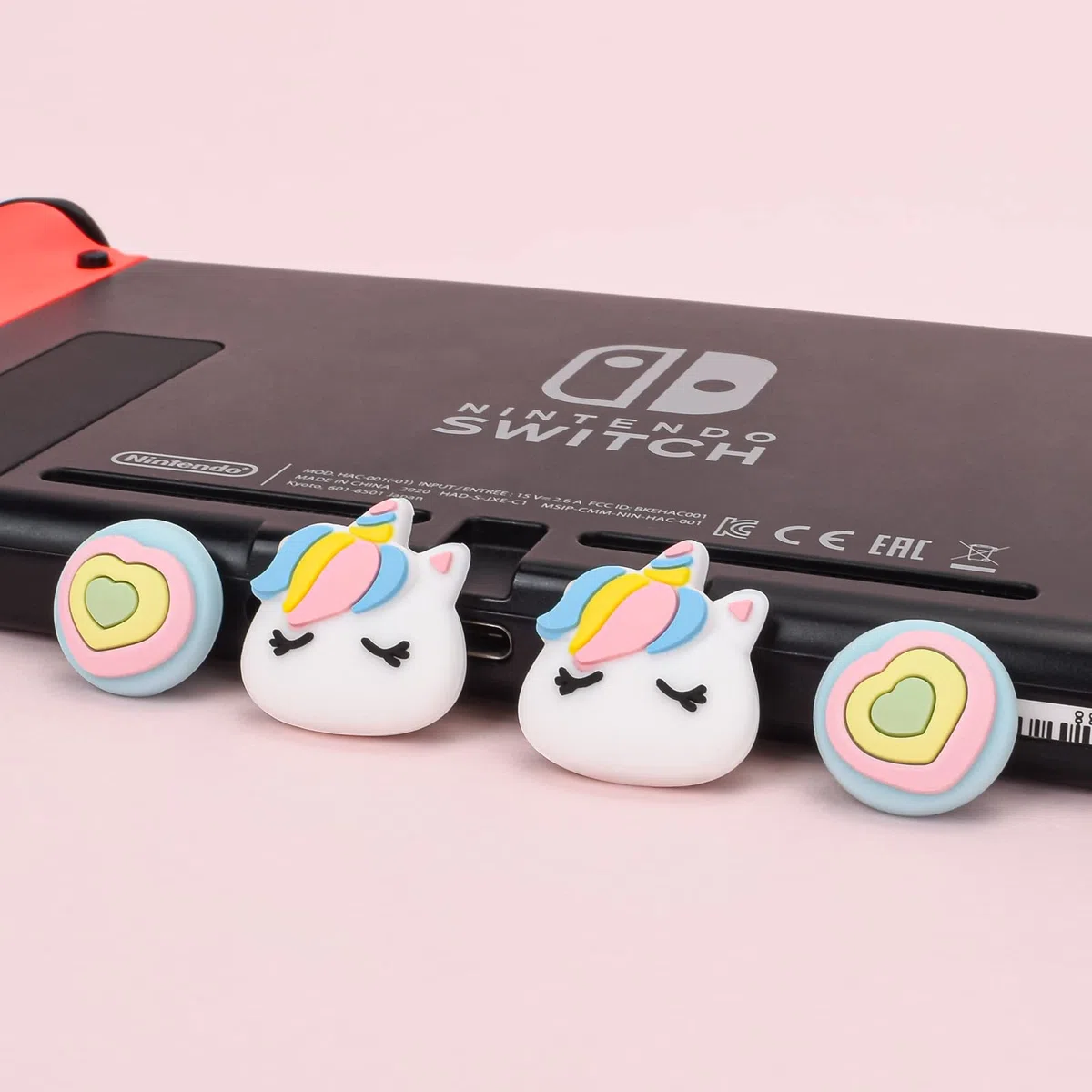 DLseego Cute Pony & Love Heart - Tapas de agarre para el pulgar para Switch Lite/OLED, tapas de botón de silicona suave, cubierta protectora analógica Joy Con Stick, arcoíris (4 piezas)