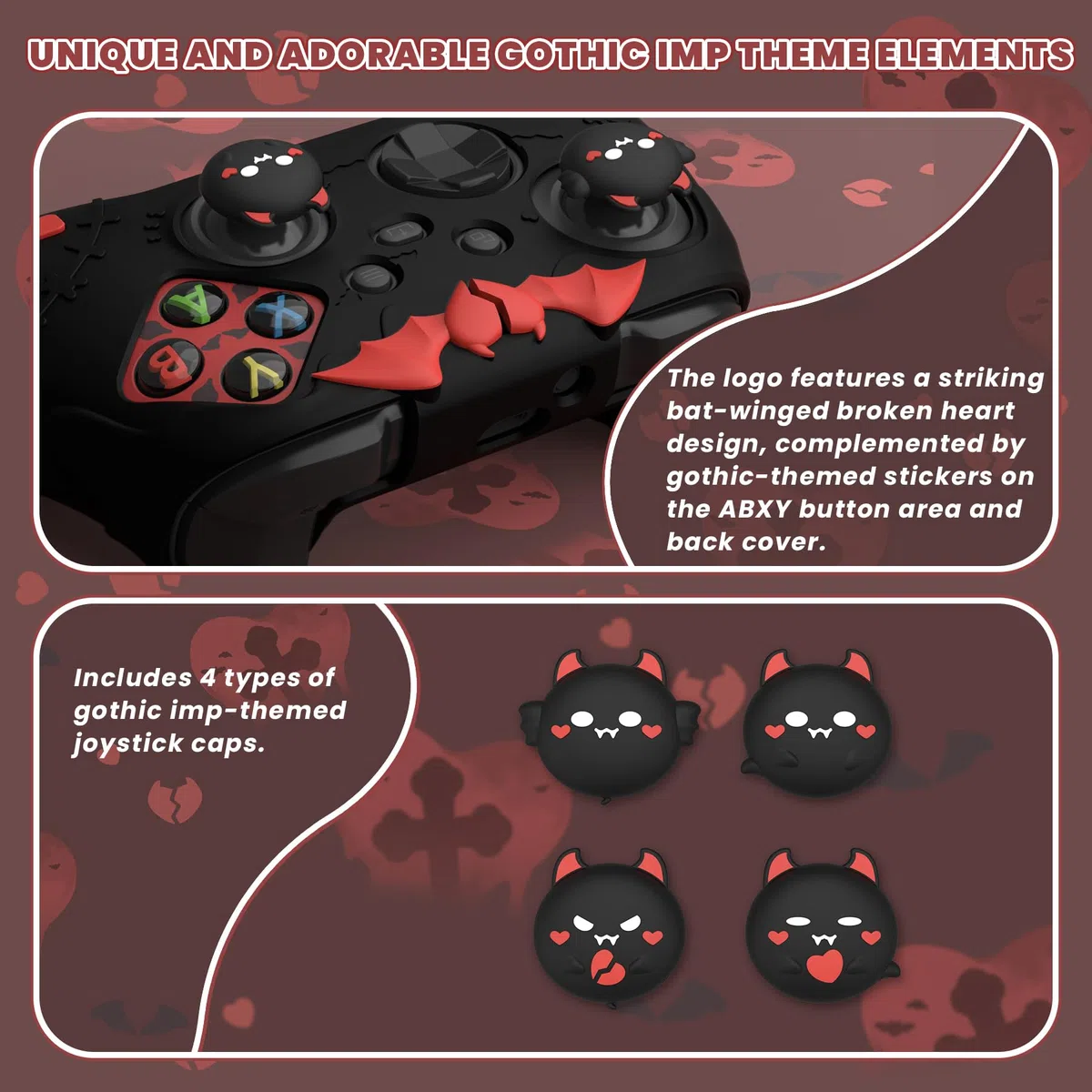 PlayVital Funda de Silicona para Xbox Series X & S Control - Cubierta Protectora Antideslizante, Protector de Goma con Tapas de Joystick, Accesorios para Consola, Diseño Gótico (Negro)