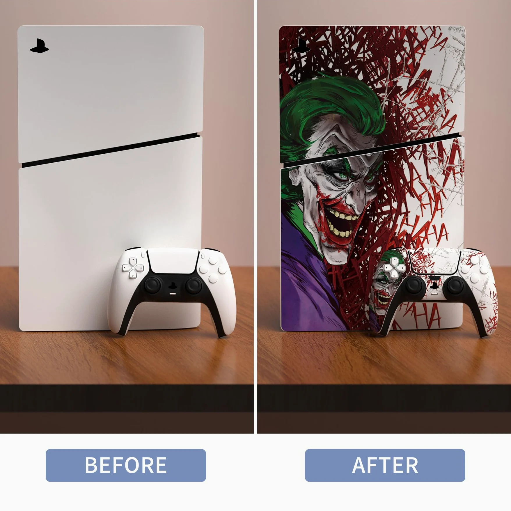 PlayVital Adhesivo Completo para ps5 Slim Digital Edición - Pegatina de Vinilo para Consola, Mando, Auriculares, Estación de Carga y Control Remoto, Protector Duradero (Clown Hahaha)