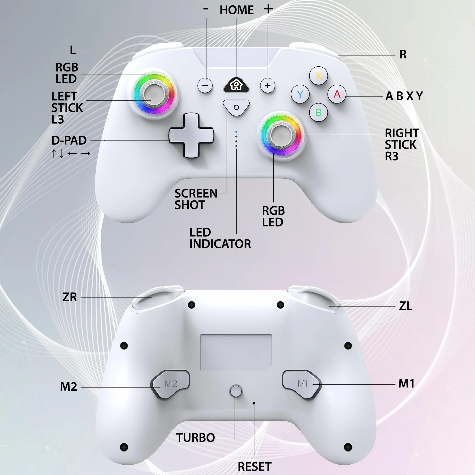 Subsonic – Mando para Nintendo Switch/Switch 2 - Mando Switch inalámbrico bluetooth con LED, vibración y giroscopio - Blanco