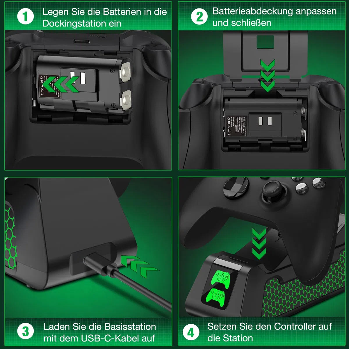 Batería recargable para controlador Xbox con estación de carga, paquete de batería para Xbox Serie X/S/Xbox One/One S/X/Elite con 4 tapas de batería (sin controlador)