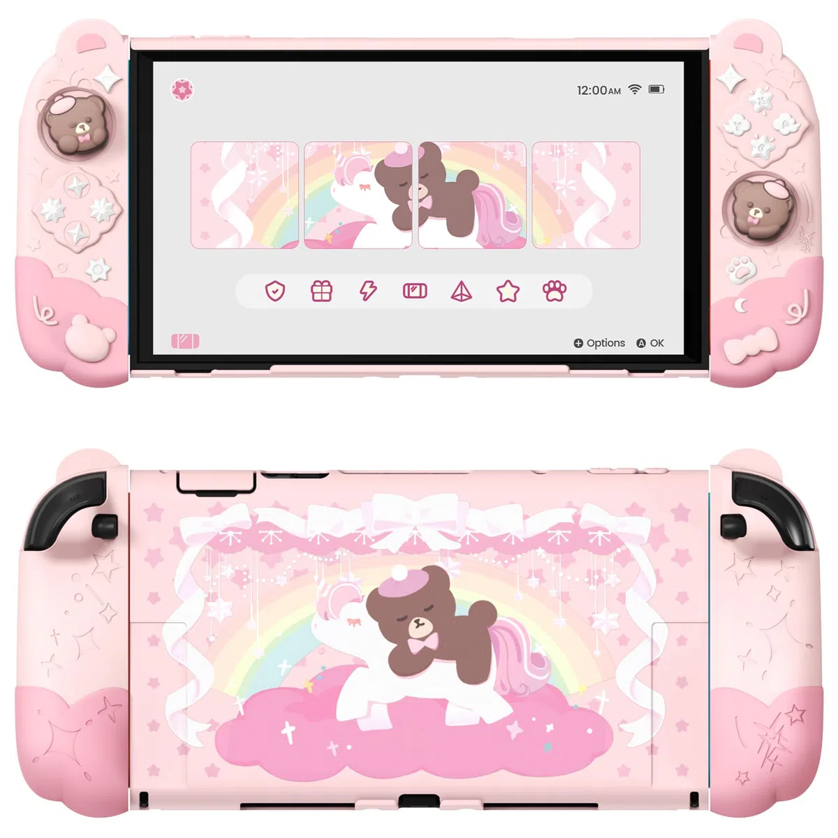PlayVital Funda Protectora para Nintendo Switch 2 (2025) - Agarre de Silicona con Carcasa Trasera de PC, Protector con Soporte Plegable y Tapas para Joysticks, Diseño de Oso Lindo
