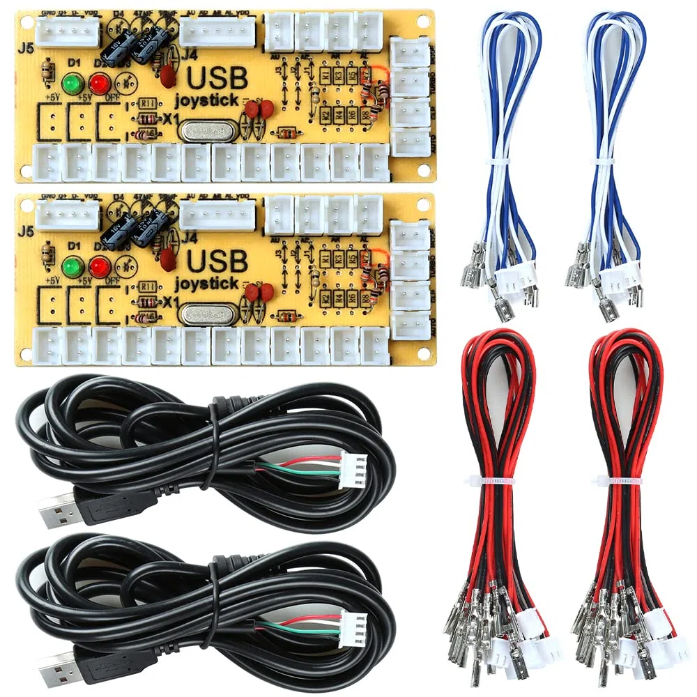 Kit de Partes DIY para Arcade Player con Cero Retraso USB Encoder para PC, Raspberry Pi 4/3/2/1 Modelo B con RetroPie, Proyecto de Juego Arcade MAME JAMMA (2 Unidades), Color Rojo