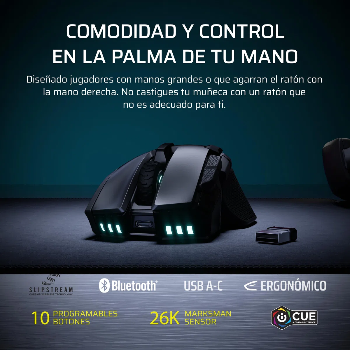 Corsair IRONCLAW Wireless SE (2026) Ratón para Juegos – Negro | 26 000 PPP, Diseño Ergonómico para Manos Grandes, 10 Botones Programables, para MOBA, FPS, MMO
