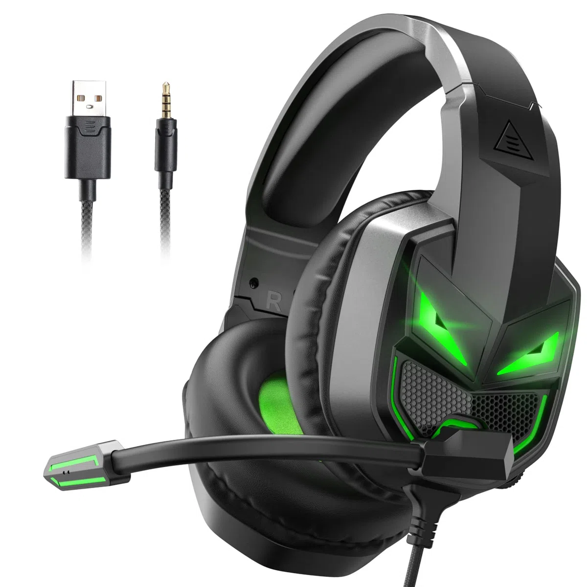 EKSA Fenrir Auriculares Gaming con Micrófono, RGB Cascos Gaming Compatibles con PS4, PS5, Xbox One, PC, Switch, Suave Orejeras de Memoria, Diadema Acolchada y Ajustable, 3.5mm Jack para PC