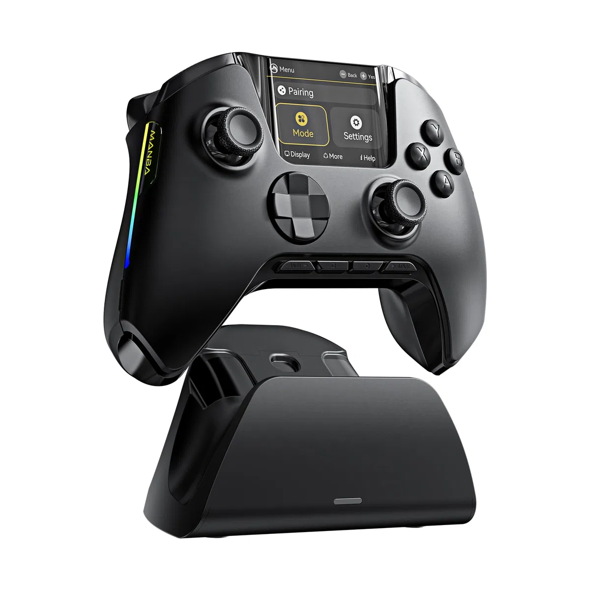 FIEHDUW NO DRIFT ManbaOne Interactive Screen Gaming Controller for PC/Switch/iOS/Android/Steam Deck, 1800mAh Hall Effect Controller with LED, Mapping Buttons, Charging Dock (Black)