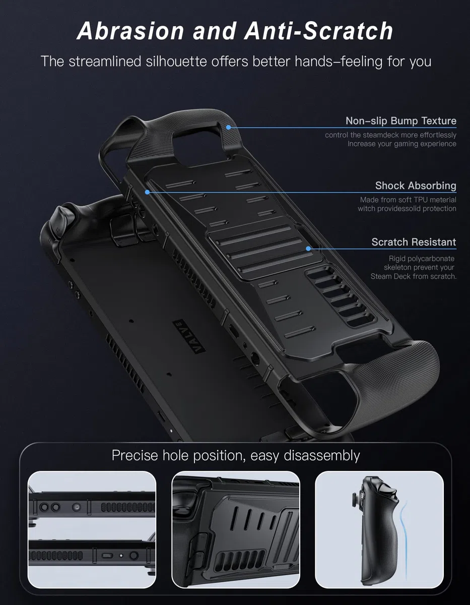 Benazcap Funda para Steam Deck OLED 2023/Steam Deck 2021, Funda Dura Resistente a los Impactos con Soporte Incorporado, Compatible con la Consola Valve Steam Deck, Negra