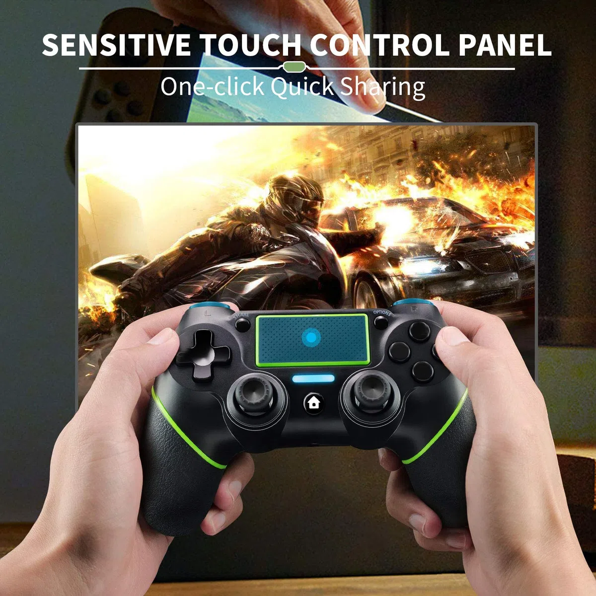 Mando para PS-4, Mando Inalámbrico Mando Bluetooth Compatible con PS-4/Pro/Slim/PC, Gamepad Jostick con Vibración, Turbobotón, Giroscopio De 6 Ejes, Panel Táctil, Audio Jack