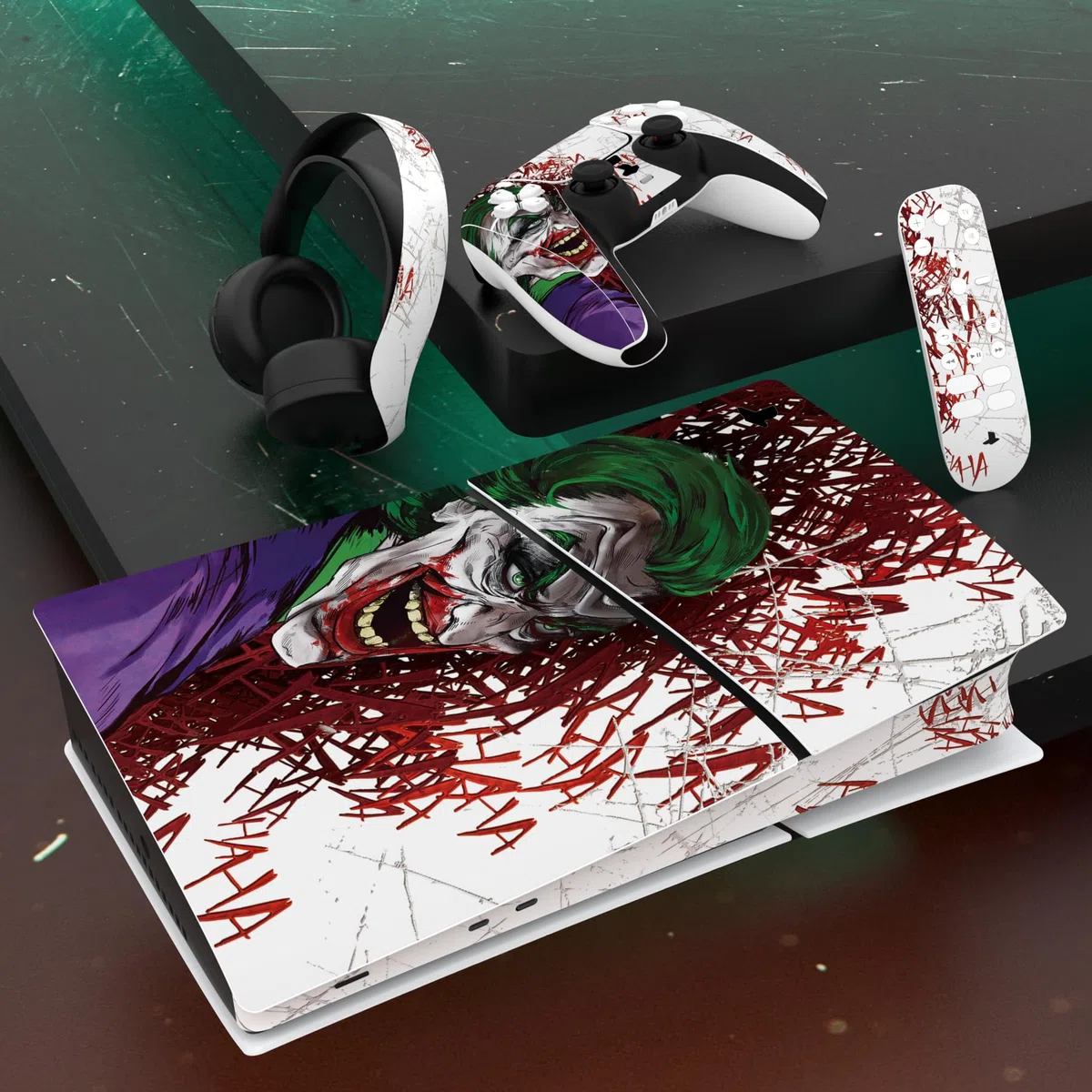 PlayVital Adhesivo Completo para ps5 Slim Digital Edición - Pegatina de Vinilo para Consola, Mando, Auriculares, Estación de Carga y Control Remoto, Protector Duradero (Clown Hahaha)
