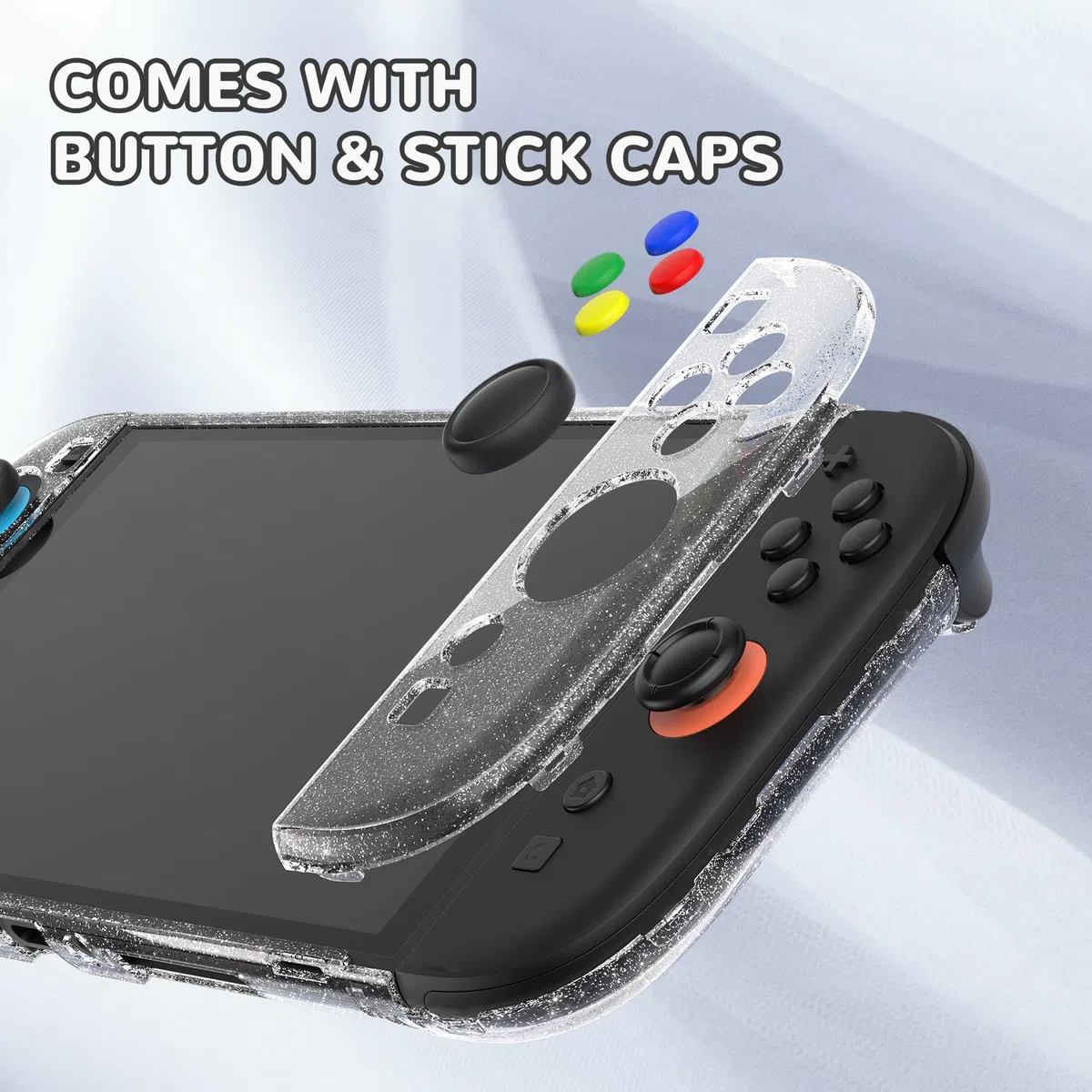 PlayVital Funda Protectora Transparente para Nintendo Switch 2 (2025) - Carcasa Rígida Dockable con Soporte Plegable y Tapas para Joysticks, Protector Antigolpes para Switch 2 (Plateado Brillante)