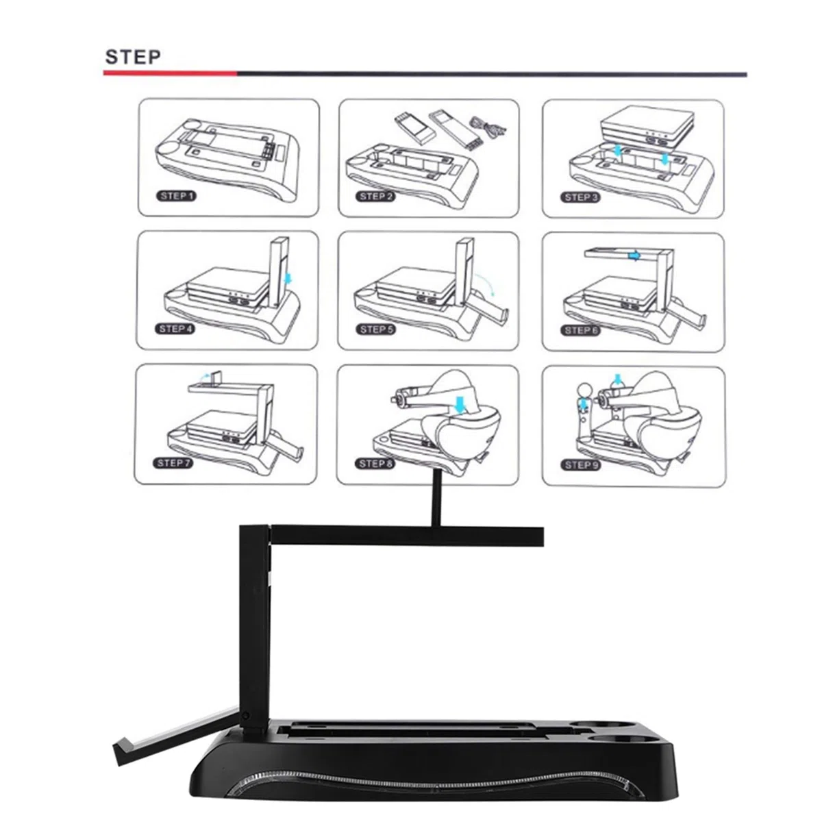 ciciglow Estación De Carga para PS4 VR, Controlador De PS4 VR Estación De Carga Soporte De Base Soporte para Auriculares VR para Consola De VR, Gafas VR Y 2 Asas De Movimiento PS4