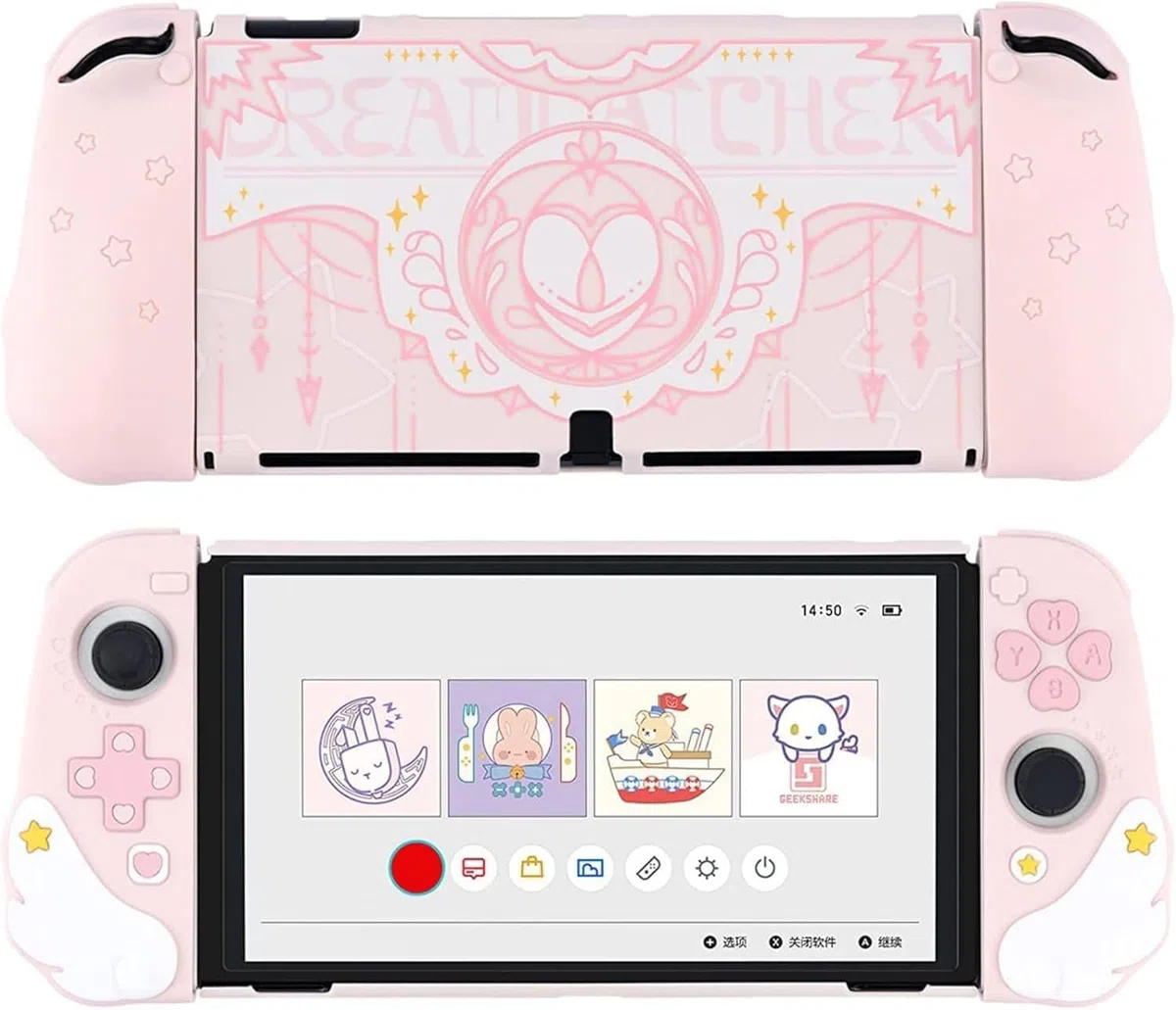 GeekShare Pretty Estuche Compatible con Consola Switch OLED y Joy con - Absorción de Golpes y Anti-rayaduras - Diseño ergonómico para Modelo Switch OLED - Star Wings