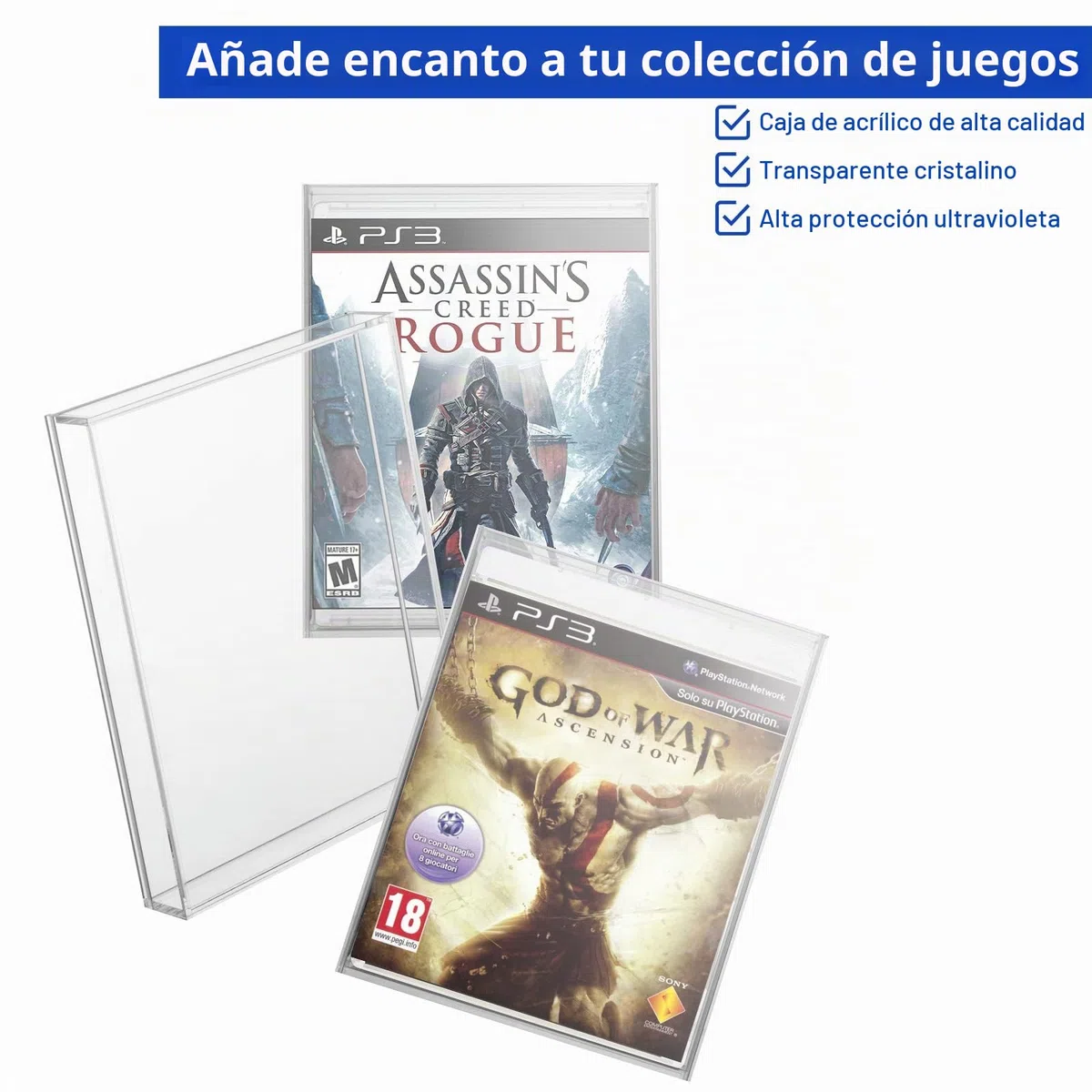 Funda protectora de acrílico transparente para videojuegos, para PS3, PS4, PS5 y Xbox One, 3 mm de grosor, a prueba de polvo, soporte de almacenamiento de pared para juegos (paquete de 1)