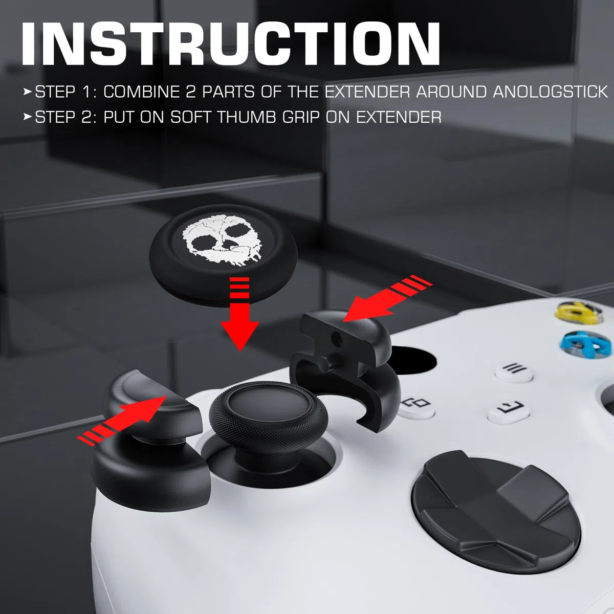 Extensor de pulgar que no se cae y funda de agarre de silicona, 2 juegos para Xbox Series X/S y Xbox One S/X (blanco fantasma)