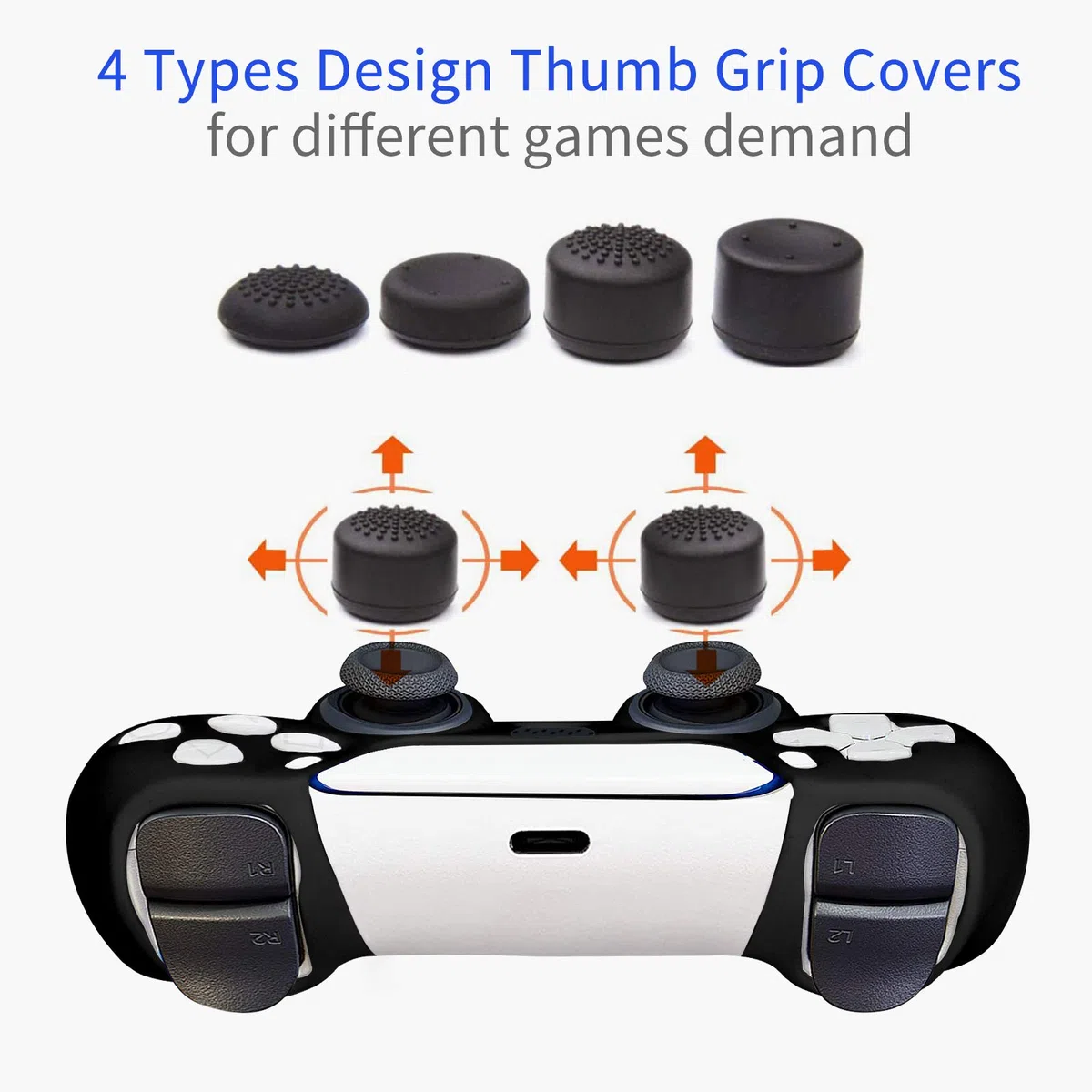 Newseego PS5 Controller Funda [2 Unidades], Funda Protectora de Silicona Suave Antideslizante para la Piel con 16 Piezas de Agarre para el Pulgar para PlayStation5 Controller,Negro + Blanco