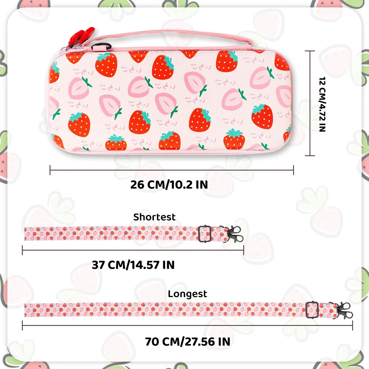 RHOTALL Bonita funda de transporte de fresa para Nintendo Switch, funda de viaje portátil rígida para accesorios de Switch con carcasa protectora, correa para el hombro, funda para tarjetas de juego,