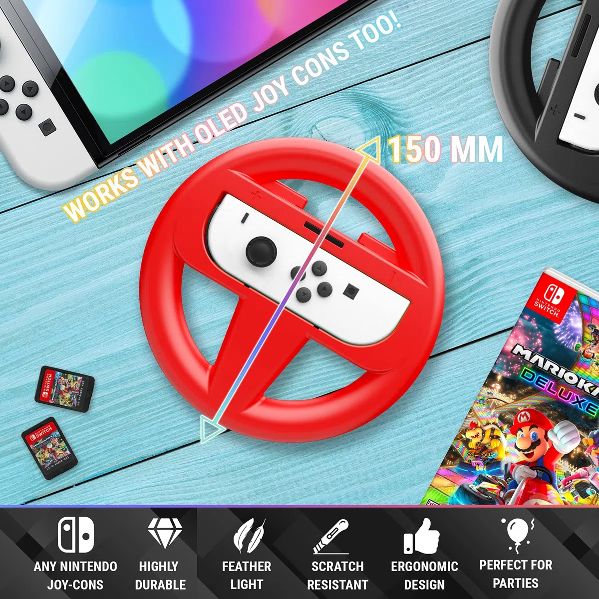 Orzly Volantes 4 en 1 Para Mario Kart Nintendo Switch - Accessorios de Volante para los mandos JoyCon - No Incluye Consola y Joy-Con