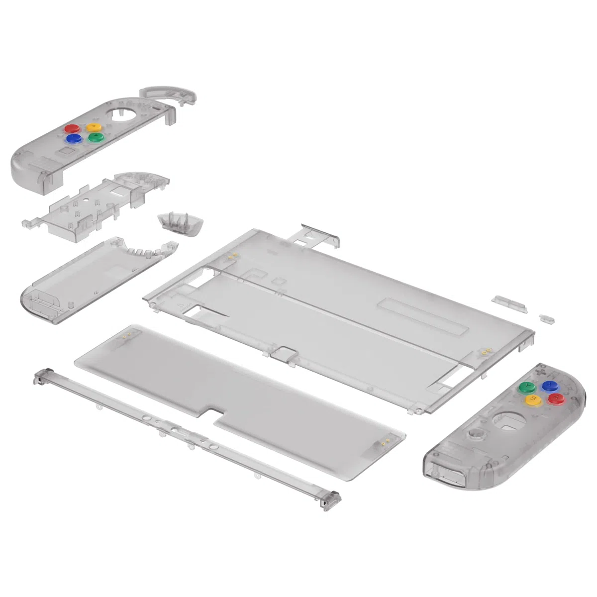 eXtremeRate Carcasa Transparente para Nintendo Switch OLED, Tapa Trasera & Soporte Placa con Botones Coloridos para NSO, Funda Protectora NS Joycons - Negro