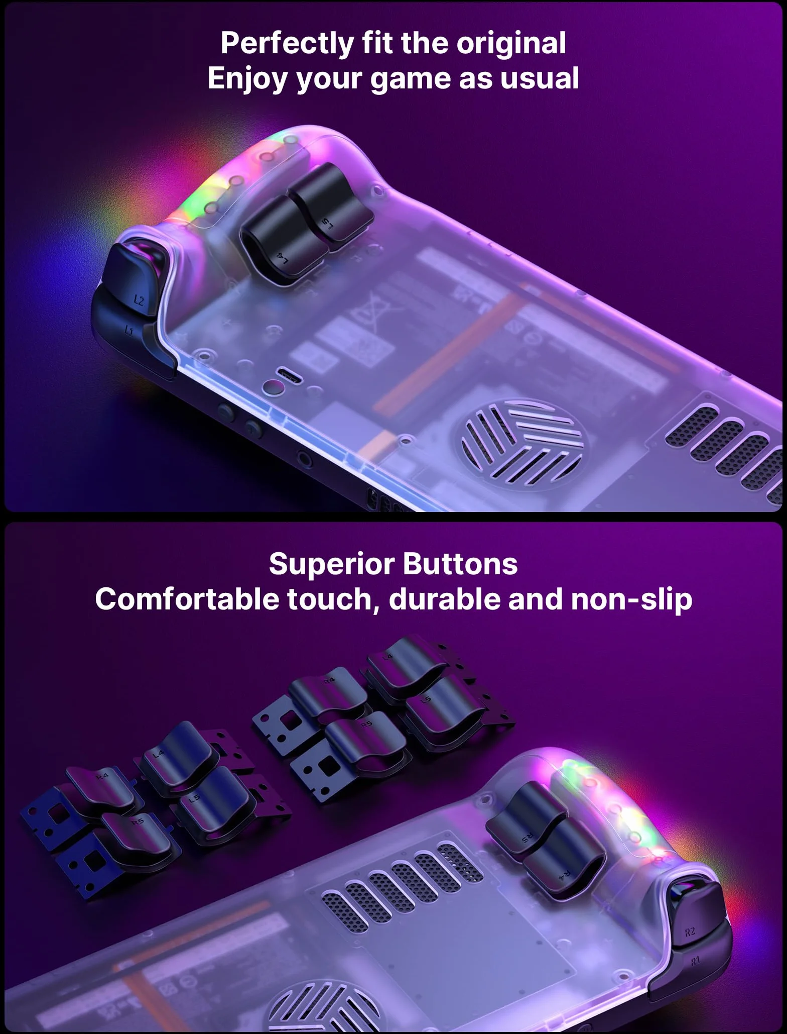 JSAUX Placa Trasera Transparente RGB versión Compatible con Steam Deck, Carcasa de Repuesto de edición Transparente Compatible con Steam Deck - Versión PC0106 RGB [Blanco Cristal]