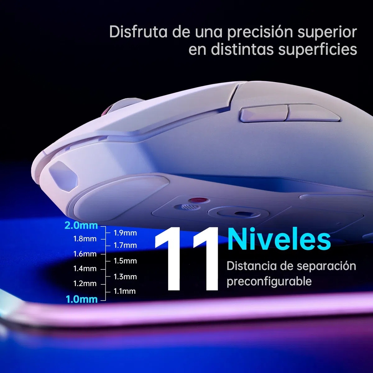 Rapoo VT9Pro Ratón Gaming Inalámbrico, Sensor Paw 3398, 26000 dpi, 1 ms Respuesta, Súper Ligero, hasta 160 Horas de Batería, 10 Botones Programables, Memoría Integrada, Blanco