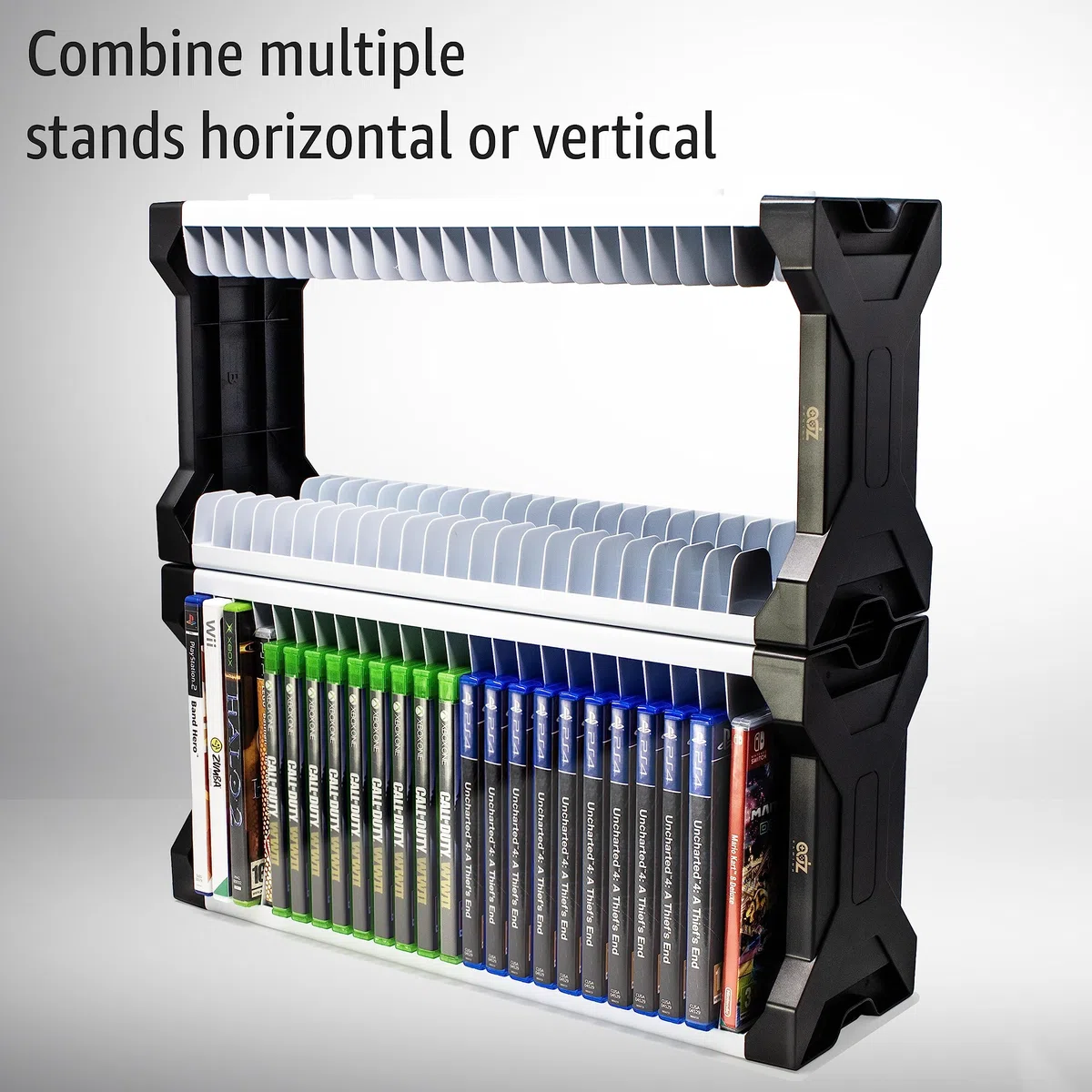 ADZ Soporte para juegos,Almacena 23 discos de juego o Blu Ray, Xbox Series X, Switch Games y discos Blu-Ray. Incluye 2 soportes para auriculares o controladores