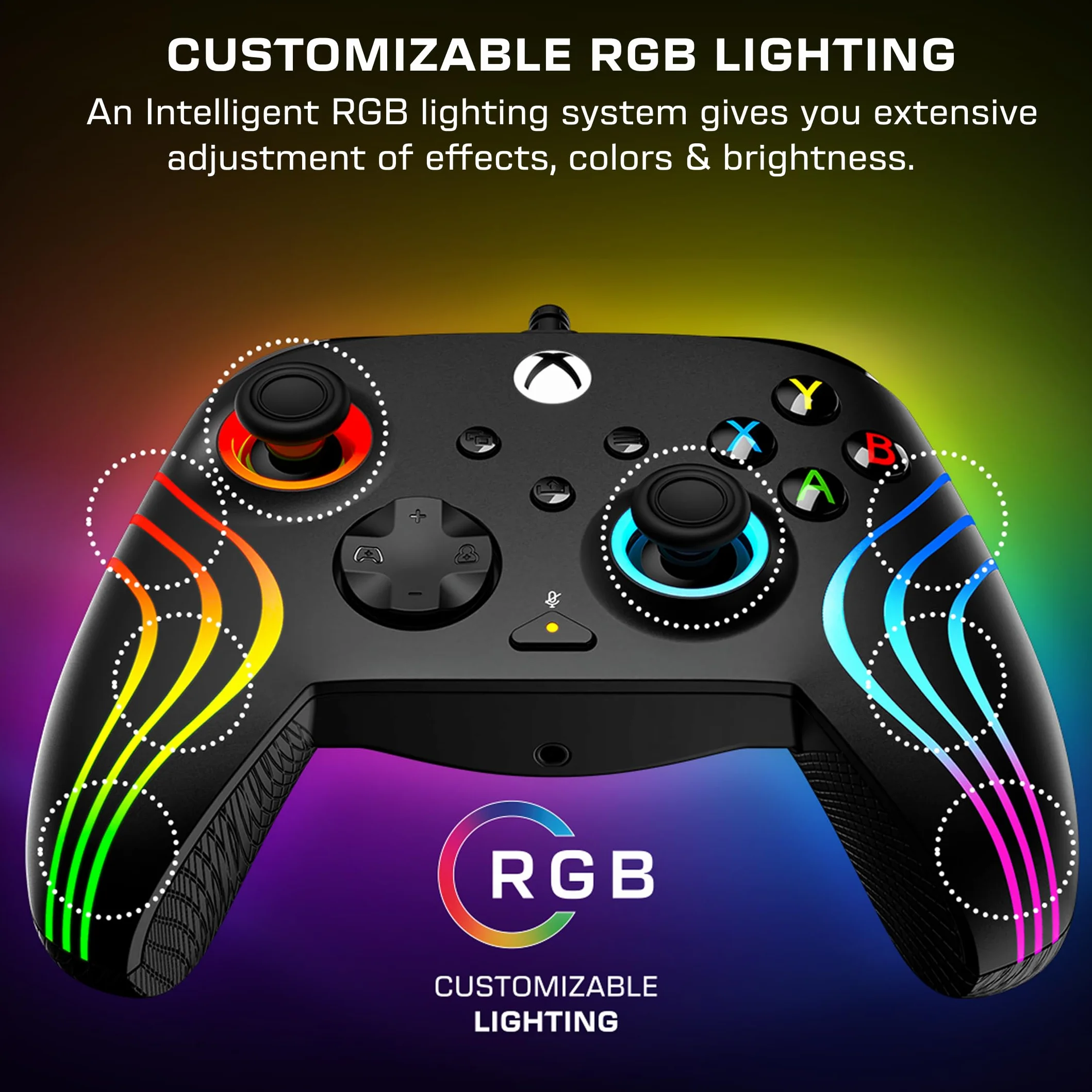 Turtle Beach Afterglow Wave Mando Negro con Cable RGB - con Licencia para Xbox Series XS, Xbox One y Windows - Botones programables, disparadores de Efecto Hall, Controles de Audio